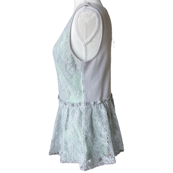 Deletta Lace Overlay Peplum Top in Seafoam Green & Gray S - Picture 4 of 8